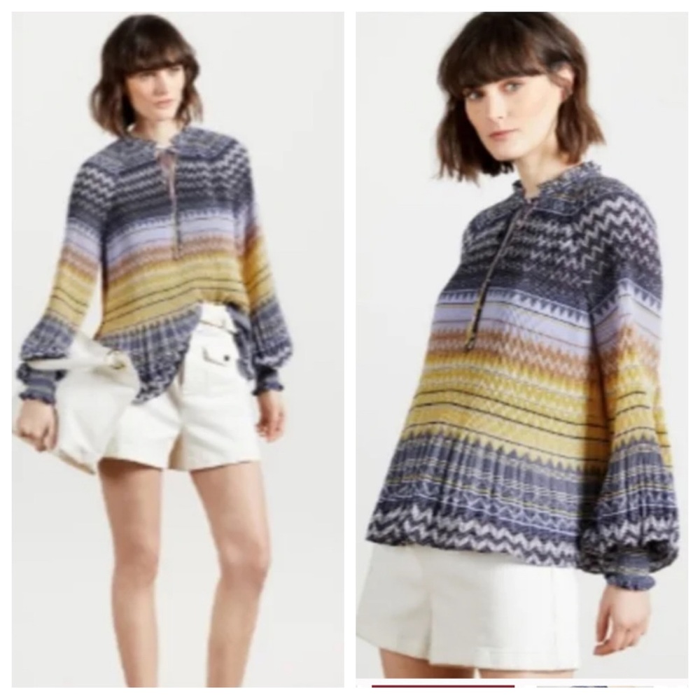 Ted Baker Deliie Geo Print Blouson Sleeve Top
